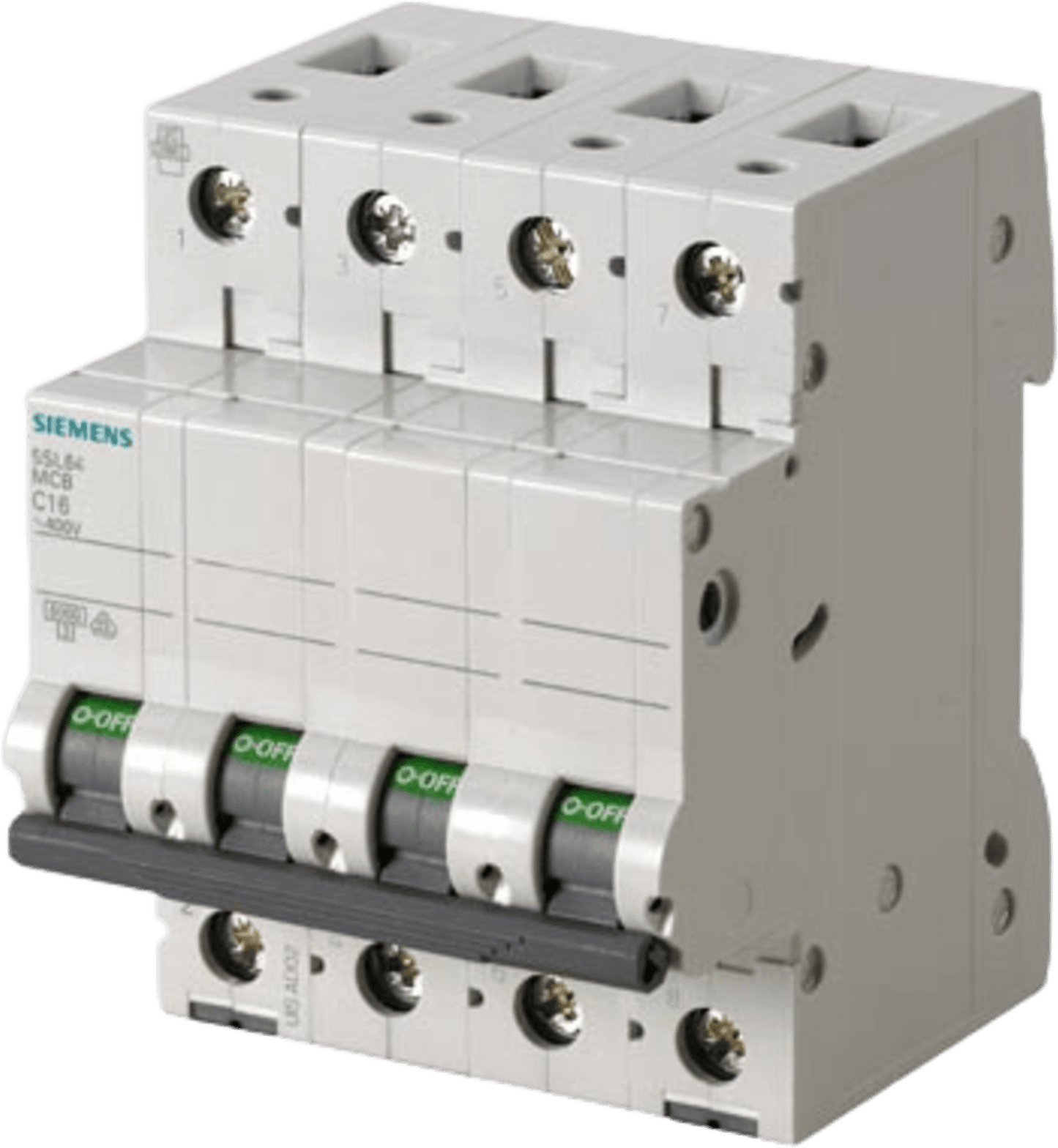 Interruptor Riel Dinn Tipo 5SL6, 4 polos, 16 amp