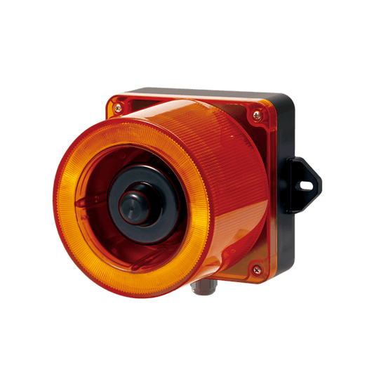 Combinacion de baliza LED color Ámbar y sirena electrónica de 31 tonos resistente a la intemperie de volumen máx. 123 dB a 12-24 VCD