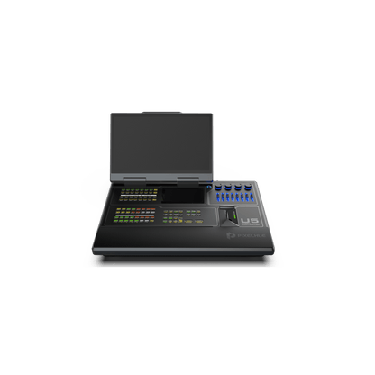 Controlador de Eventos Compacto U5 / Pantalla Táctil Principal 21.5" / Pantalla Inteligente 8" / 87 Botones LCD Programables / 4 Encoders y 8 Faders / Control MIDI y KVM / Diseño Plegable / Software PixelFlow / HDMI 2.0 / 12G-SDI /