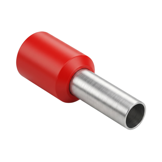 Conector Ferrule | 18AWG   |  1.0 mm²  | Conductor Latón Estañado  | Aislamiento PVC Rojo  | 25 Piezas por Bolsa