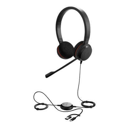 Jabra Evolve 20 DUO con conexión USB C/A, Micrófono con Cancelación de Ruido de Ultima Generación, Configuración Plug and Play (4999-829-269)