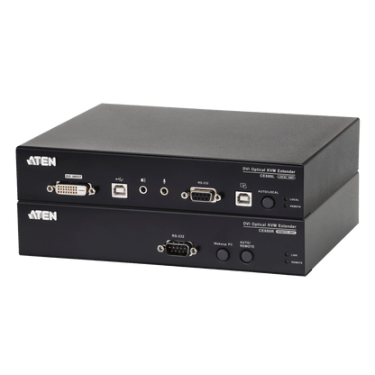 Extensor KVM DVI | Transmisión por Fibra Óptica | Distancia hasta 600 m | Resolución 1920x1200 a 60 Hz | Señales RS-232 y USB