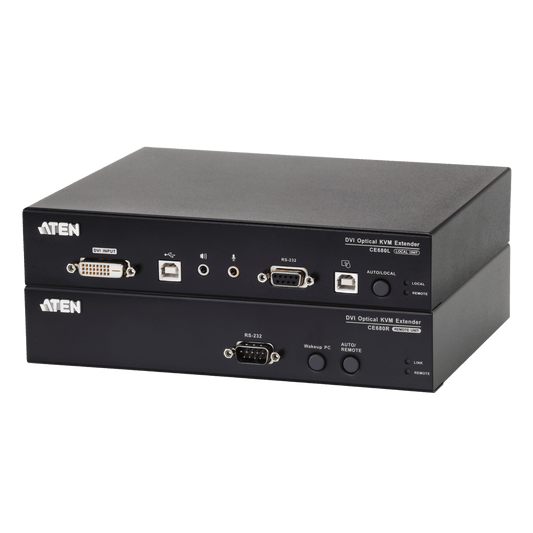 Extensor KVM DVI | Transmisión por Fibra Óptica | Distancia hasta 600 m | Resolución 1920x1200 a 60 Hz | Señales RS-232 y USB