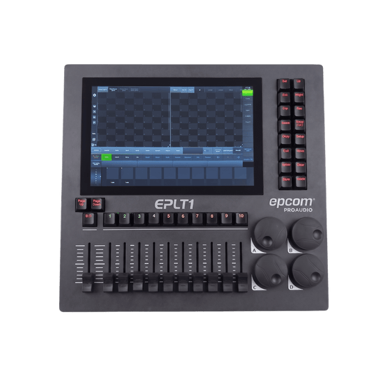Consola de Iluminación DMX EPLT1 / 2 Universos  / Pantalla 10.1" Multitáctil / 10 Faders + 4 Ruedas / WiFi Integrado / Flight Case Incluido