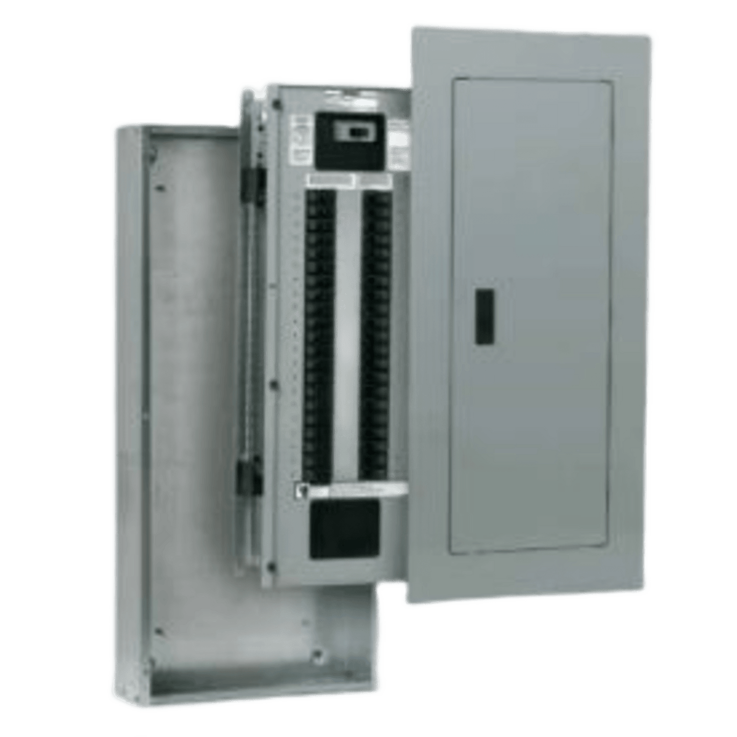 Tablero de alumbrado P1, 30 circuitos, Barras en aluminio 250 AMP, Frente de sobreponer, Sin zapatas principales.