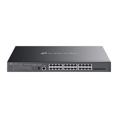 Switch Omada L3 SDN Administrable / 24 puertos PoE af/at Gigabit y 4 puertos SFP+ / Presupuesto PoE 720W / Funciones RIP, VRRP, Servidor DHCP / Administración centralizada OMADA / Fuente Redundante