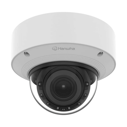 Cámara Domo AI 8 Megapíxeles / Motorizado 4.4-9.3 mm 2.1x / Dual NPU / IR 50 m (164 ft) / IP52 IK10 / Analítica Avanzada IA / extremeWDR 120 dB / Wisenet 9