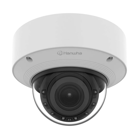 Cámara Domo AI 8 Megapíxeles / Motorizado 4.4-9.3 mm 2.1x / Dual NPU / IR 50 m (164 ft) / IP52 IK10 / Analítica Avanzada IA / extremeWDR 120 dB / Wisenet 9