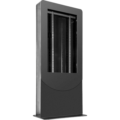 Kiosko modo Vertical para interior color Negro / Soporta Pantallas de 65" hasta 4" de Profundidad / Estructura de Acero con Placa Base 3/8" / 6 Salidas Supresor de Picos UL/cUL / Ventilación Termostática / Puertas de Acceso Se