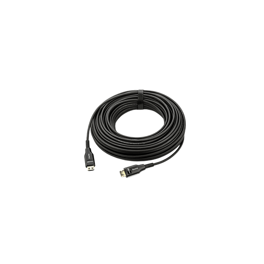 Cable Optico HDMI Híbrido | 4K@60Hz 18 Gbps | 30 m | Fibra OM3 + Cobre | LSHF | Bañado Oro 24K | HDCP 2.2 | HDR | ARC | CEC