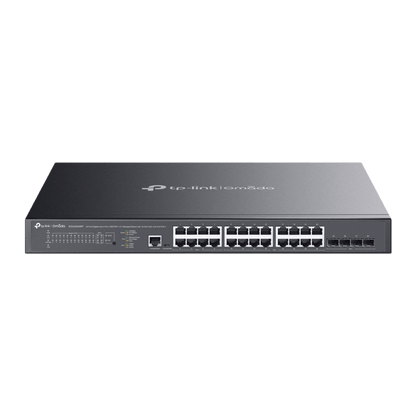 Switch L2+ Gestionado Omada / 24 Puertos Gigabit RJ45 + 4 Puertos 10G SFP+ / 16 Puertos PoE+ (30W) + 8 Puertos PoE++ (90W) / 128 Gbps Capacidad / 95.23 Mpps Forwarding / 500W PoE Budget / SDN Cloud Management