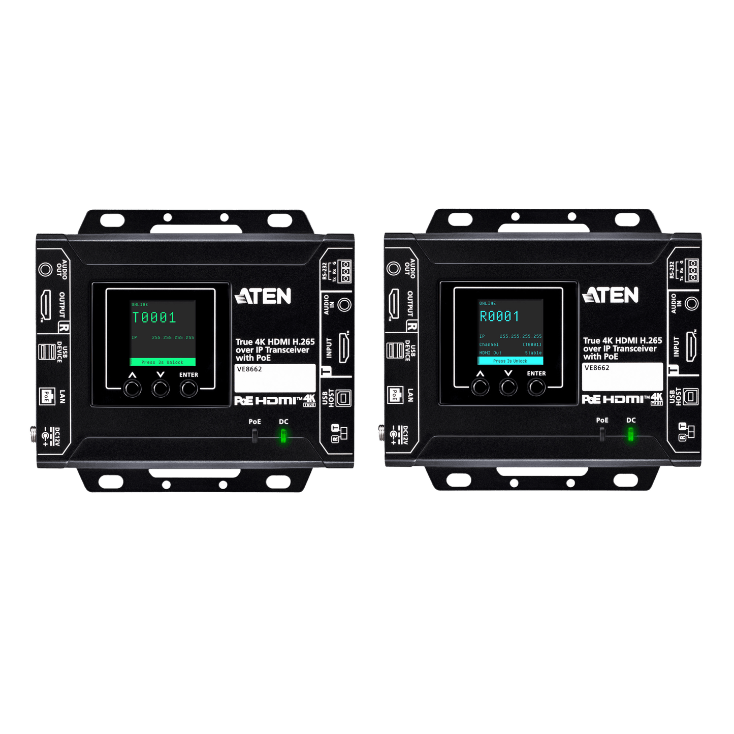 Codificador/Decodificador HDMI | Over IP H.265 True 4K | 3840x2160@60Hz 4:4:4 | Audio Embebido-Desembebido | Función de Video Wall | USB 2.0 + RS-232 | Matriz AV | PoE