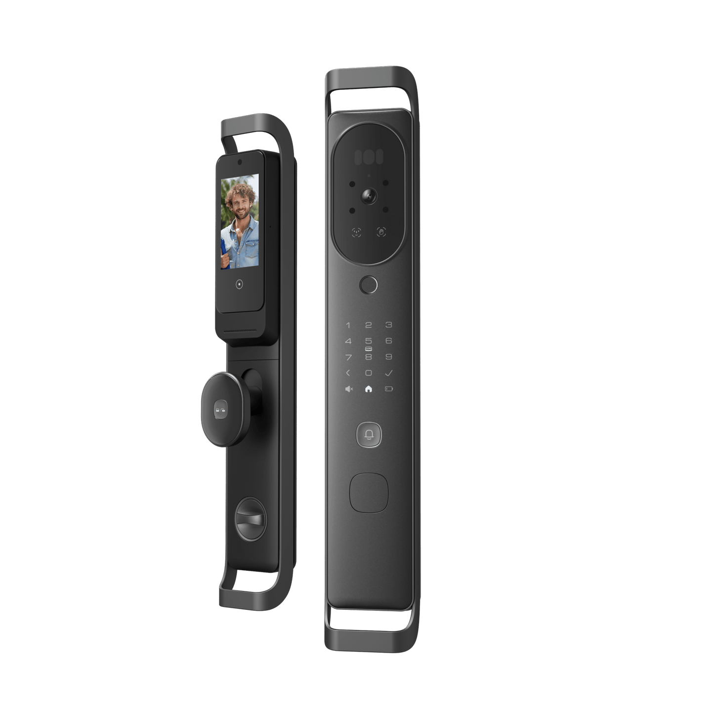 Cerradura Inteligente Multibiométrica / Reconocimiento Facial + Venas Palma + Huella Digital / Teclado Numérico + Tarjetas IC + NFC / Pantalla HD 4.5 Pulgadas / Batería Doble 4000mAh + 2500mAh / Conexión WiFi 2.4GHz / App Smart