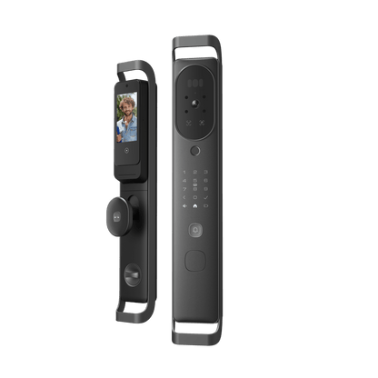 Cerradura Inteligente Multibiométrica / Reconocimiento Facial + Venas Palma + Huella Digital / Teclado Numérico + Tarjetas IC + NFC / Pantalla HD 4.5 Pulgadas / Batería Doble 4000mAh + 2500mAh / Conexión WiFi 2.4GHz / App Smart