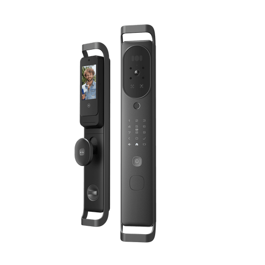 Cerradura Inteligente Multibiométrica / Reconocimiento Facial + Venas Palma + Huella Digital / Teclado Numérico + Tarjetas IC + NFC / Pantalla HD 4.5 Pulgadas / Batería Doble 4000mAh + 2500mAh / Conexión WiFi 2.4GHz / App Smart