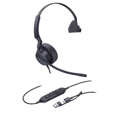 Diadema Profesional Alámbrica Yealink UH42 Mono con Cancelación de Ruido por IA y Conectividad USB-C/A Compatible con Teléfonos IP y Computadoras