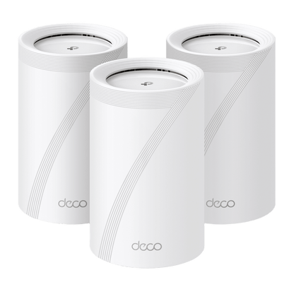 KIT 3 Routers Inalámbrico MESH Interior para Hogar / Triple Banda Wi-Fi 7 BE9300 Mbps / 2 Puerto 2.5 Gigabit WAN/LAN / 4 Antenas Internas / Operación Multi-Link MLO / Administración Mediante la App Deco (iOS, Android) / HomeShield