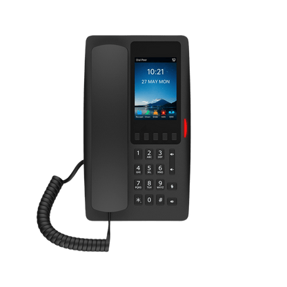 Teléfono IP Hotelero Wi-Fi 6 / Pantalla IPS 3.5" 320x480 / 2 Líneas SIP / 5 Teclas Programables / Puerto USB-A / PoE 802.3af / Audio HD / Diseño Negro