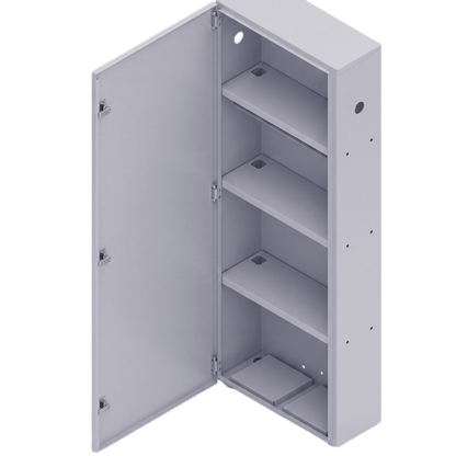 Gabinete para instalación de 4 Baterías , Fabricado en Lámina Galvanizada, Accesorios para poste (No incluidos)