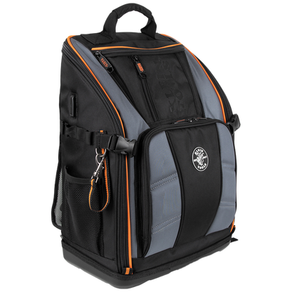 Mochila Profesional para Herramientas / 27 Bolsillos / Acceso Rápido y Estación de Trabajo / Base Moldeada Ancha / Interior Naranja / USB-C / Soporte para Lámpara