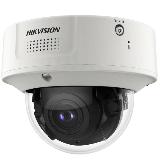 Domo IP 12 Megapixel / Lente Mot. 2.8 a 12 mm /  DARKFIGHTER / WDR 120 dB / IK10 / 40 mts IR / Conteo Facial / Reconocimiento Facial  / PoE / Búsqueda por Atributos / Micrófono Integrado / Micro SD