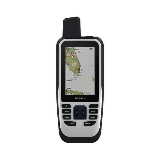 GPS portátil GPSMAP 86s con mapa base precargado, incluye batería interna recargable.