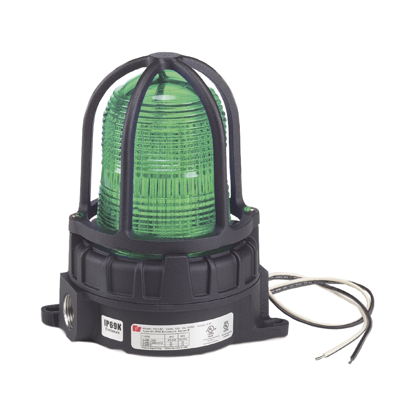 Luz de advertencia LED para ubicaciónes peligrosas, montaje para superficies, 24Vcd, verde