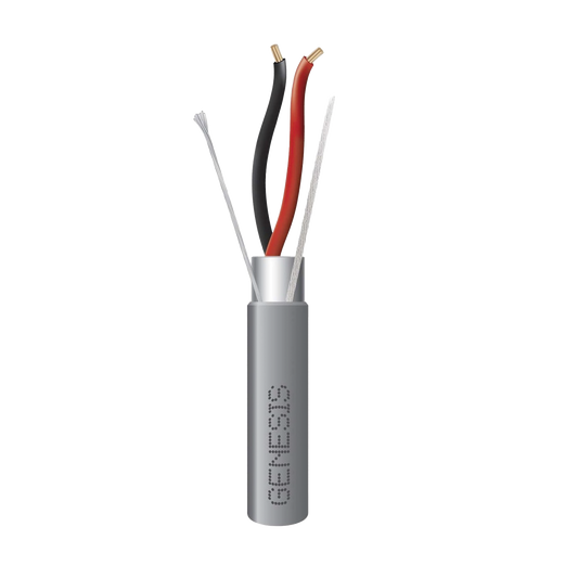 Bobina de cable de 305 Metros de Cable / 16 AWG 2 Cond / Blindado / Tipo CMR-CL3R-FPLR-FT4 / Color Gris / Aplicaciones de alarmas de intrusión/Control de Acceso/ Automatización / Interfonos y Tv Porteros.
