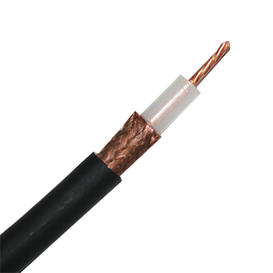 Retazo de 1 Metro de Cable RG213U con blindaje de malla trenzada de cobre 97%, aislamiento de polietileno.
