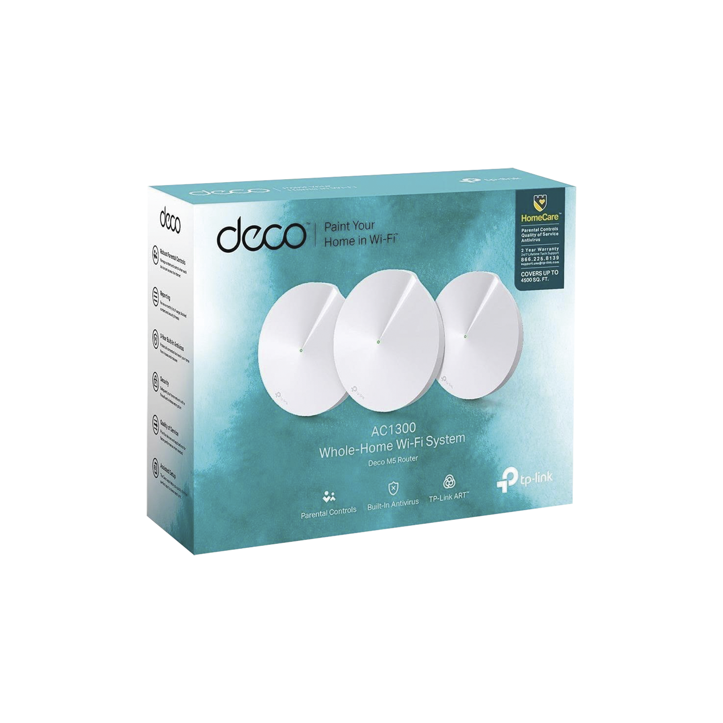 KIT de sistema Router inalámbrico Deco M5 mesh para Hogar / Doble banda AC 1300 / 2 puerto Gigabit / 4 antenas internas / Seguridad de HomeCare gratuito por 3 años