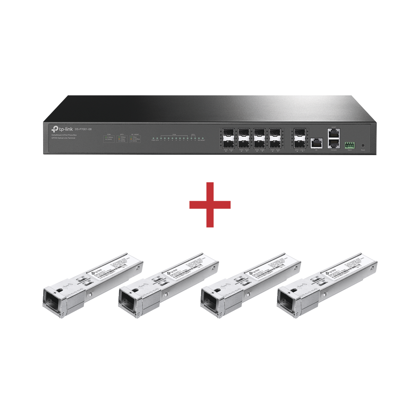 Kit para ISP´s /  Paquete de 1 OLT 8 puertos PON / DS-P7001-08 + 4 Módulos PON DSP-MAC+ de regalo