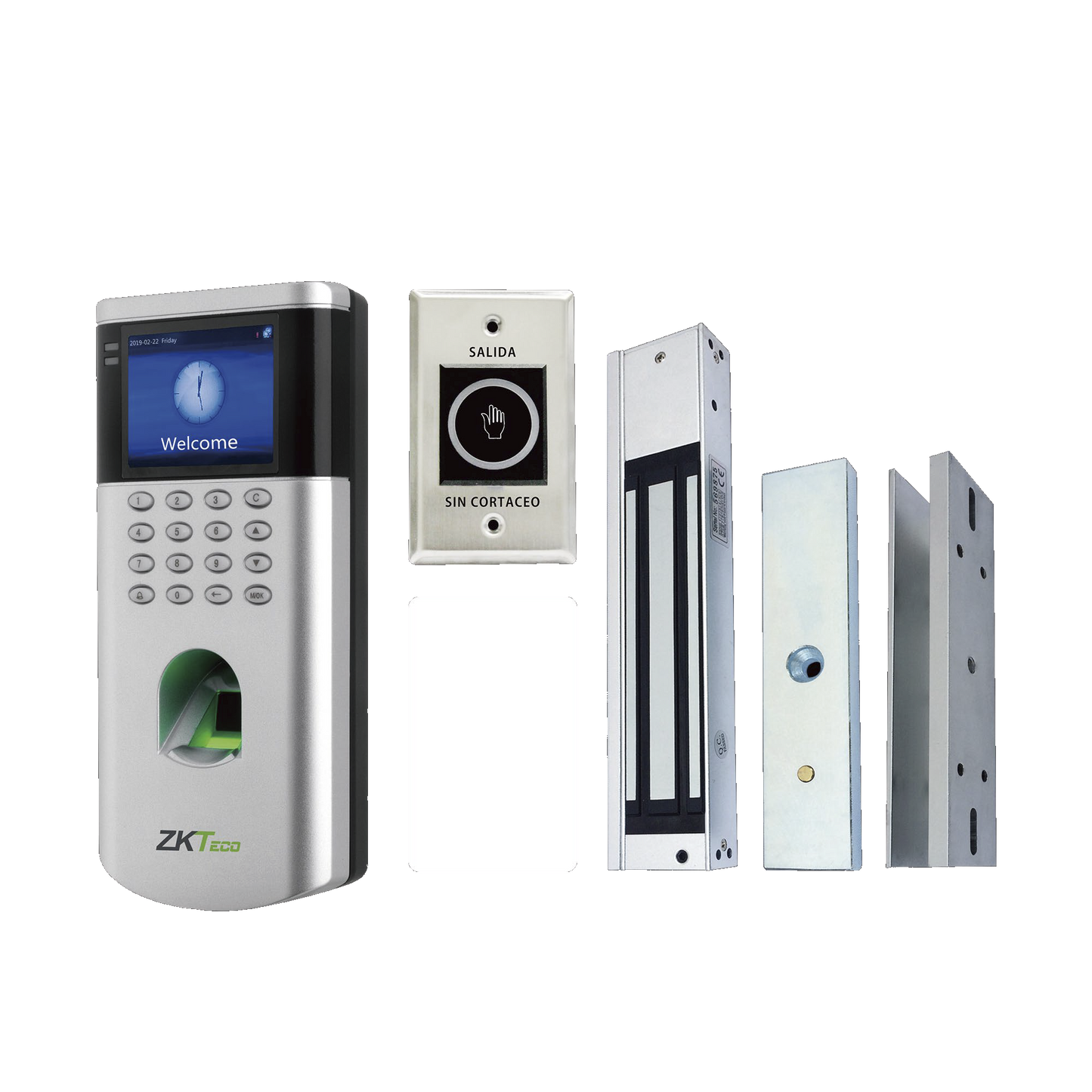 KIT de Control de Acceso LF10/ PUSH / Compatible con ZKBioAccess / 1,500 Usuarios / Chapa magnética / Botón de Salida / Tarjeta de proximidad