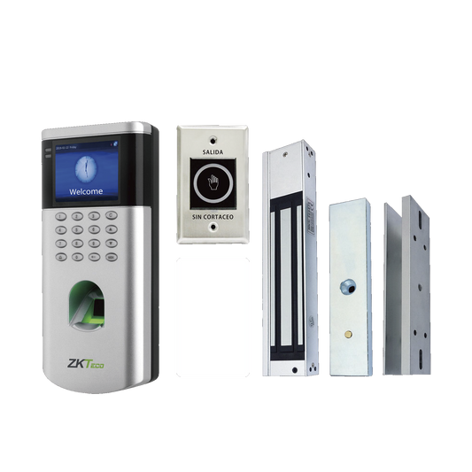 KIT de Control de Acceso LF10/ PUSH / Compatible con ZKBioAccess / 1,500 Usuarios / Chapa magnética / Botón de Salida / Tarjeta de proximidad