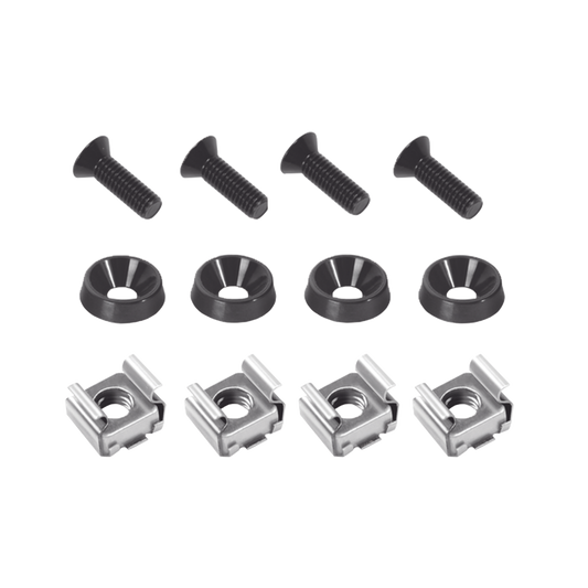 Juego de 4 Tornillos con 4 Arandelas y 4 Tuercas Enjauladas para Rack LINKED PRO.