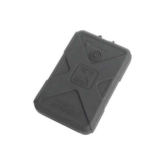 Batería de respaldo Li-Ion 6000 mAh con cubierta plástica protectora y salida USB para cargar dispositivos inalámbricos