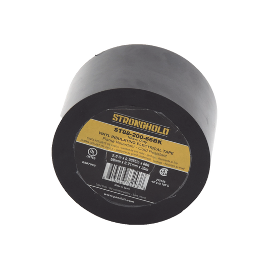 Cinta Eléctrica STRONGHOLD Para Aislar, de PVC, Trabajo Pesado, Grosor de 0.21 mm (8.5 mil), Ancho de 50 mm, y 20 m de Largo, Uso Interior/Exterior, Color Negro