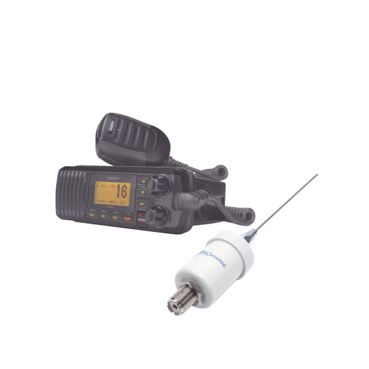 Kit de radio UM385BK | mas antena marina de fibra de vidrio TX-1600-SYS