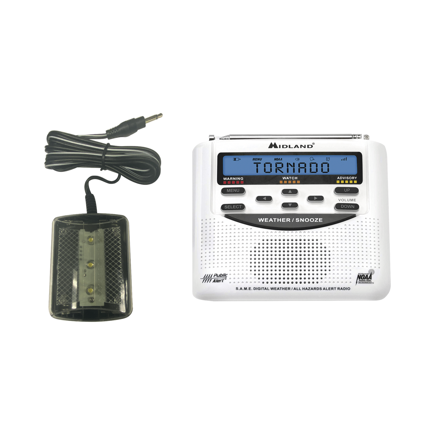 Radio receptor del Sistema de Alerta Sísmica Mexicano y meteorológico NOAA, vía radio en VHF y mediante códigos EAS-SAM, incluye Luz LED STR180