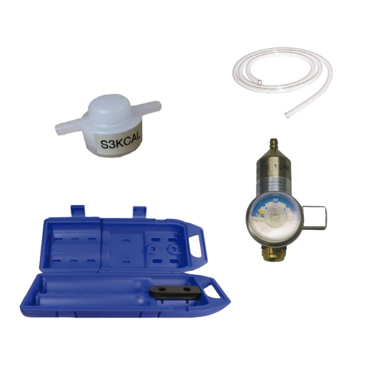 Kit de calibración para equipo detector con sensor para gas tóxico, incluye: tubing, adaptador de flujo, regulador con flujo de 0.3 LPM y estuche de transporte